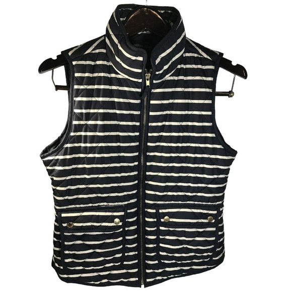 British Khaki Jackets & Blazers - British Khaki Women's Medium Vest Blue Stripe Quilted Full Zip Philhobar Style